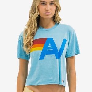 Aviator Nation Blue Crop Top with Multicolor Logo